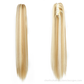 Wholesale Deep-Brown Long Straight Claw-Clip Drawstring Hairpiece Clip In Hair Tail Synthetic Hair Ponytails Extension For Women